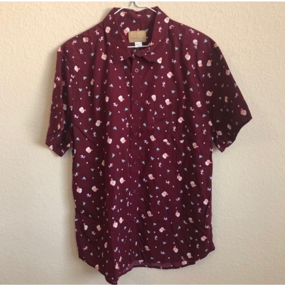 Roebuck & Co Christmas Shirt Santa Print Button Down Shirt Holiday Party NWT